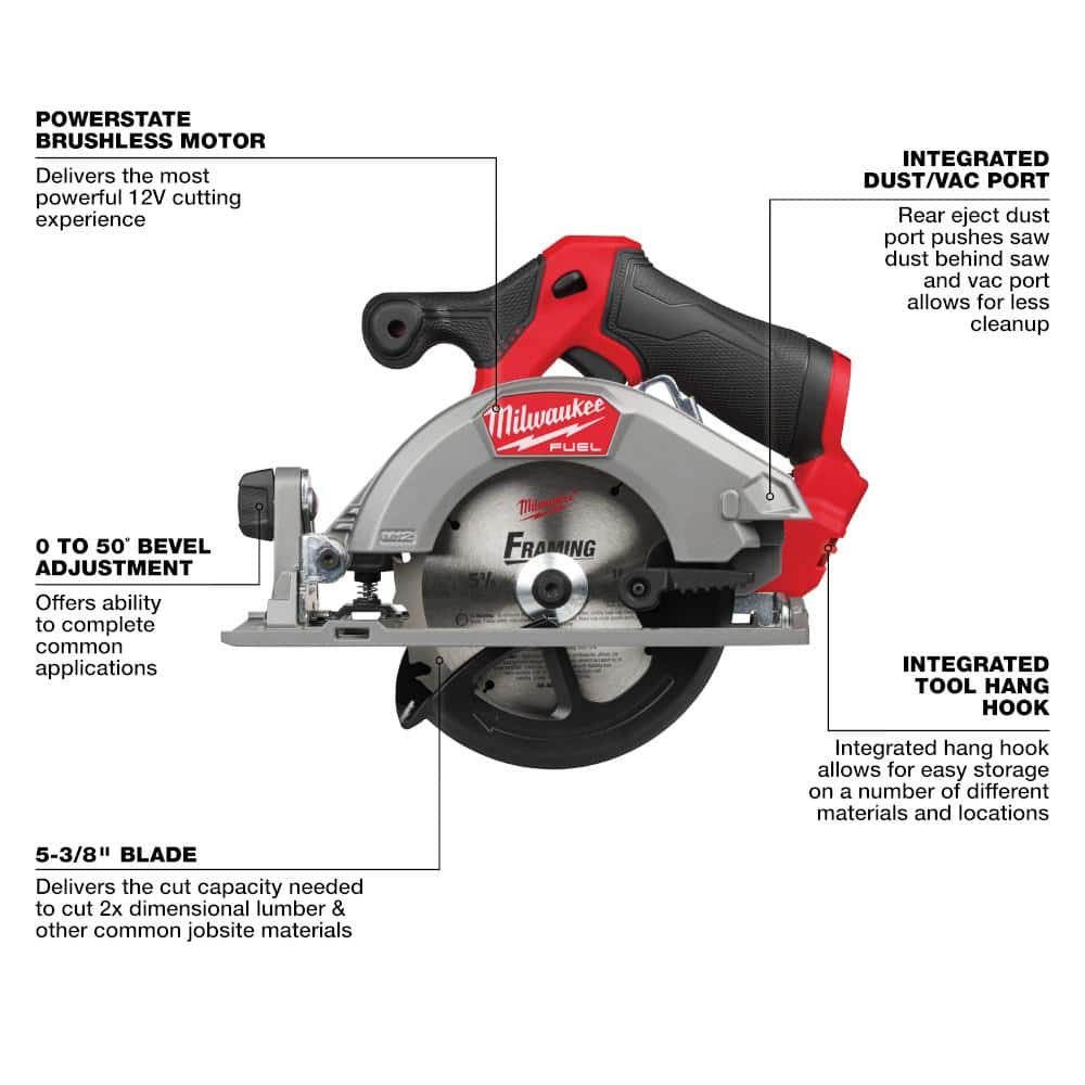 M12 FUEL 12V Lithium-Ion Brushless 5-3/8 in. Cordless Circular Saw with M12 XC 5.0 Ah Battery (2-Pack) Starter Kit