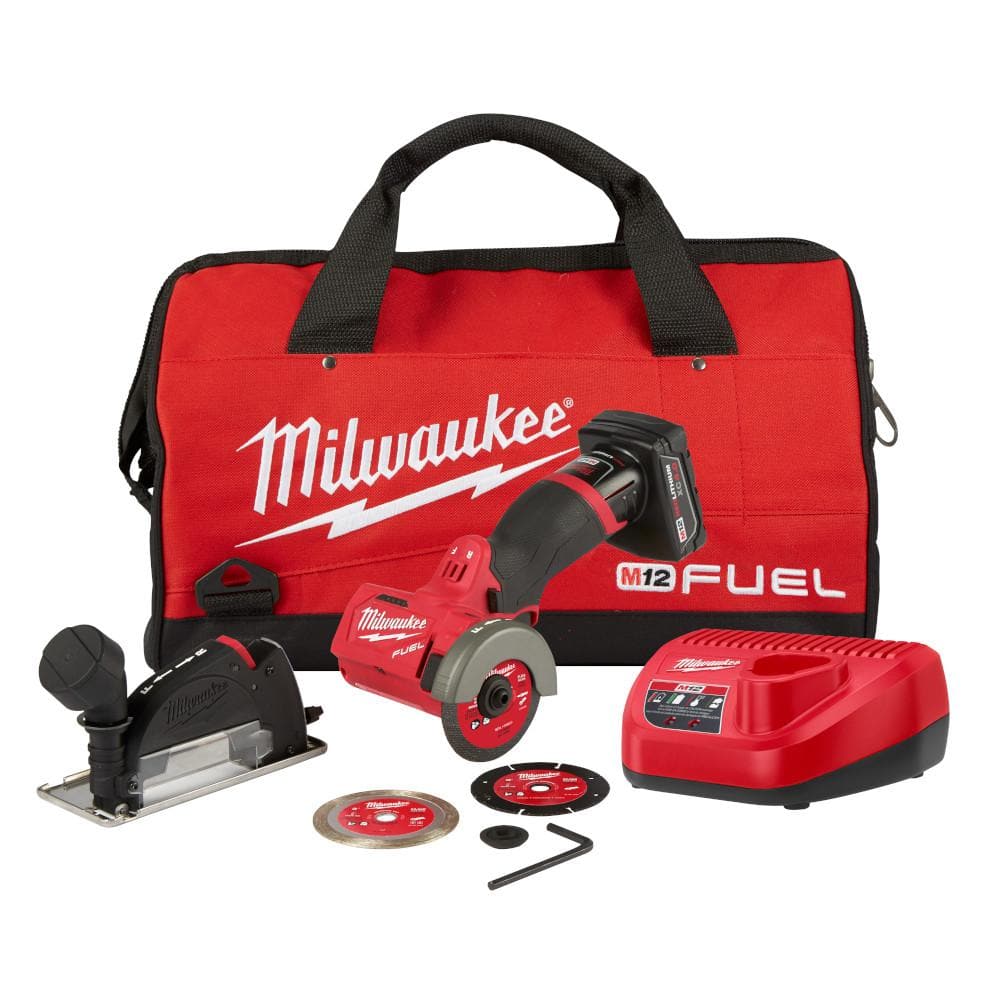 M12 FUEL 12V 3 in. Lithium-Ion Brushless Cordless Cut Off Saw Kit with One 4.0 Ah Battery Charger and Bag