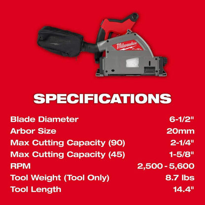 M18 FUEL 18V Li-Ion Cordless Brushless 6-1/2 in. Plunge Cut Track Saw w/ 55 in. Track Saw Guide Rail & Track Clamps