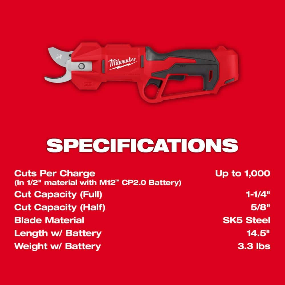 M12 12V Cordless Brushless Pruner Shears Kit W/ 2.0 Ah Battery & Charger
