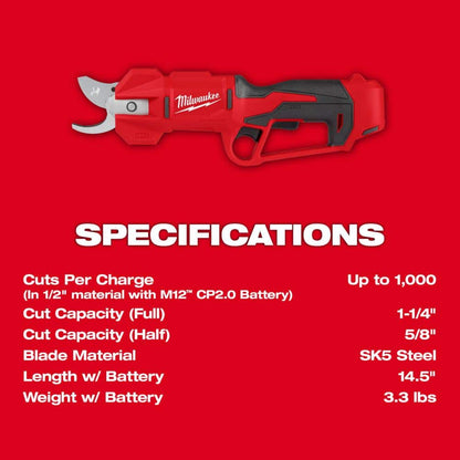 M12 12V Cordless Brushless Pruner Shears Kit W/ 2.0 Ah Battery & Charger