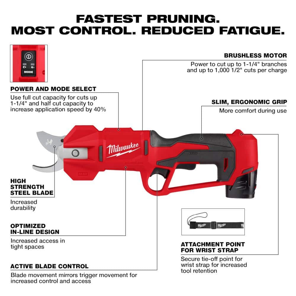 M12 12V Cordless Brushless Pruner Shears Kit W/ 2.0 Ah Battery & Charger