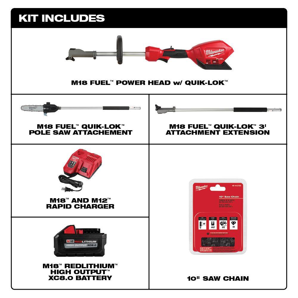 M18 FUEL 10 in. 18V Lithium-Ion Brushless Cordless Pole Saw Kit with 8.0 Ah Battery and 10 in. Saw Chain