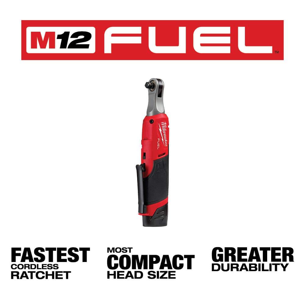M12 FUEL 12V Lithium-Ion Brushless Cordless High Speed 3/8 in. Ratchet Kit w/(2) Batteries, Charger and Bag
