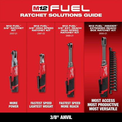 M12 FUEL 12V Lithium-Ion Brushless Cordless 3/8 in. Extended Reach High Speed Ratchet (Tool Only)