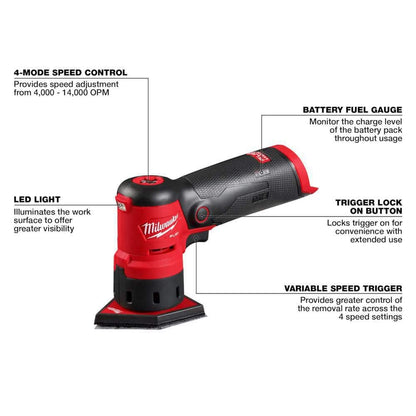 M12 FUEL 12-Volt Lithium-Ion Brushless Cordless Orbital Detail Sander w/XC 4.0 Ah Battery Pack