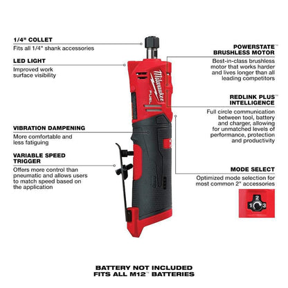 M12 FUEL 12V Lithium-Ion Brushless Cordless 1/4 in. Straight Die Grinder (Tool-Only)
