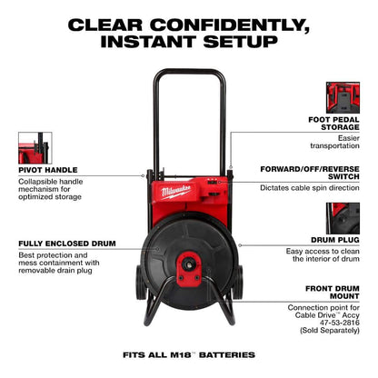 M18 18V Lithium-Ion 3/8 in. x 75 ft. Cable Cordless Drain Cleaning Drum Machine Kit