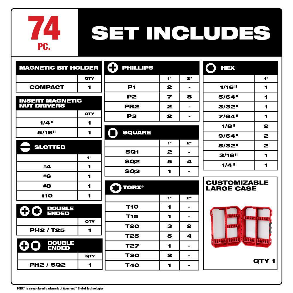 SHOCKWAVE Impact Duty Alloy Steel Screw Driver Bit Set (74-Piece)