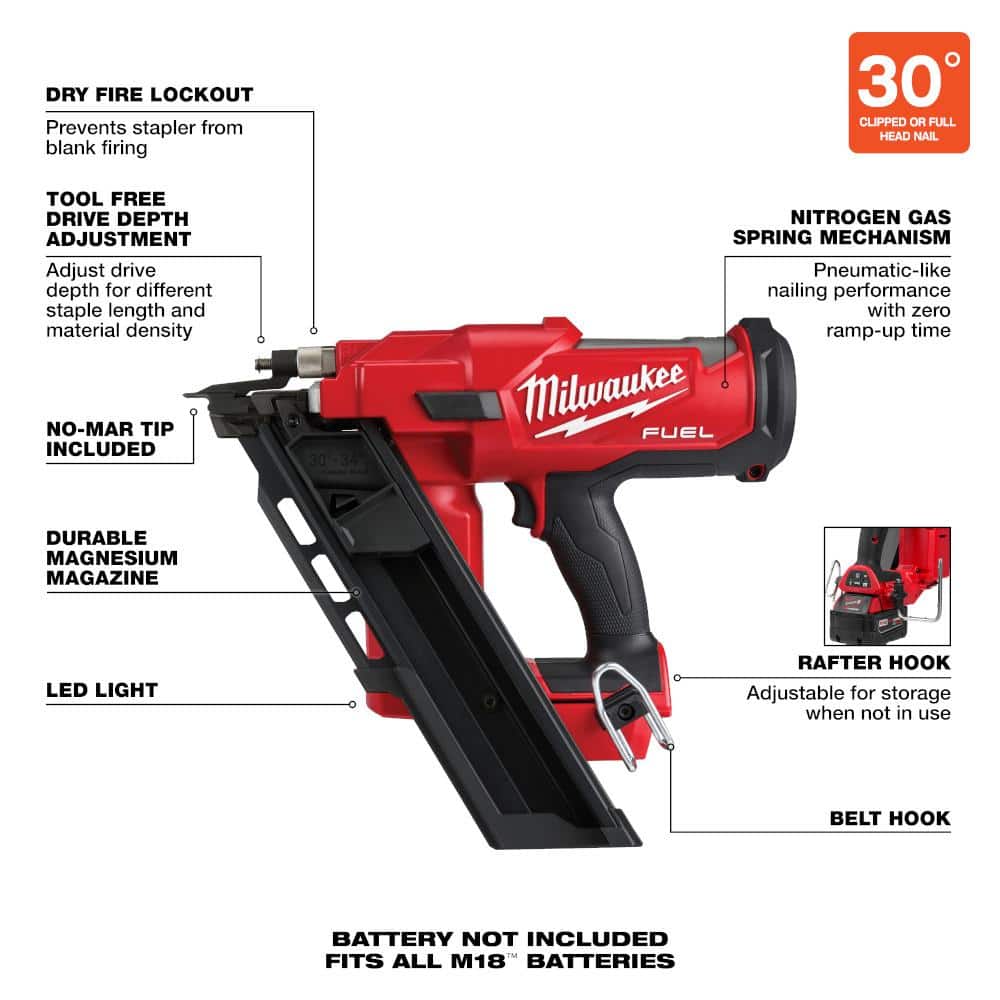 M18 FUEL 3-1/2 in. 18-Volt 30-Degree Brushless Cordless Framing Nailer with Clear Anti Scratch Safety Glasses