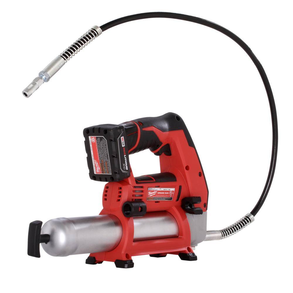 M12 12-Volt Lithium-Ion Cordless Grease Gun Kit with One 3.0 Ah Battery, Charger and Tool Bag with M12 3/8 in. Ratchet