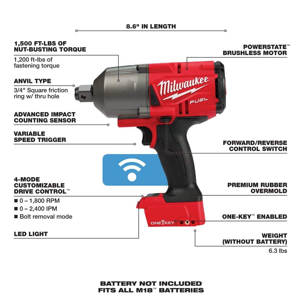 M18 FUEL ONE-KEY 18V Lithium-Ion Brushless Cordless 3/4 in. Impact Wrench with Friction Ring (Tool-Only)