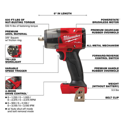 M18 FUEL 18V Lithium-Ion Brushless Cordless 1/2 in. and 3/8 in. Impact Wrench with Friction Ring (2-Tool)