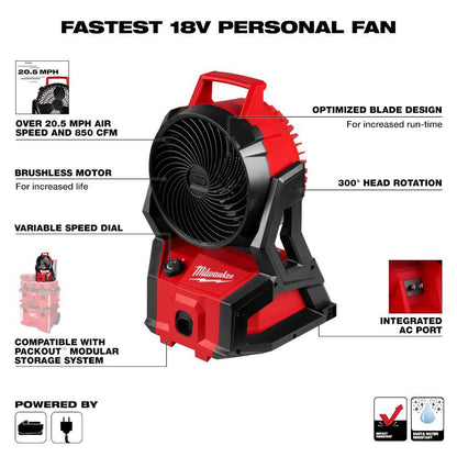 M18 18-Volt Lithium-Ion Brushless Cordless PACKOUT Jobsite Fan (Tool-Only)