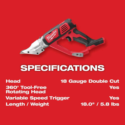 M18 18-Volt Lithium-Ion Cordless 18-Gauge Double Cut Metal Shear w/5.0 ah Battery