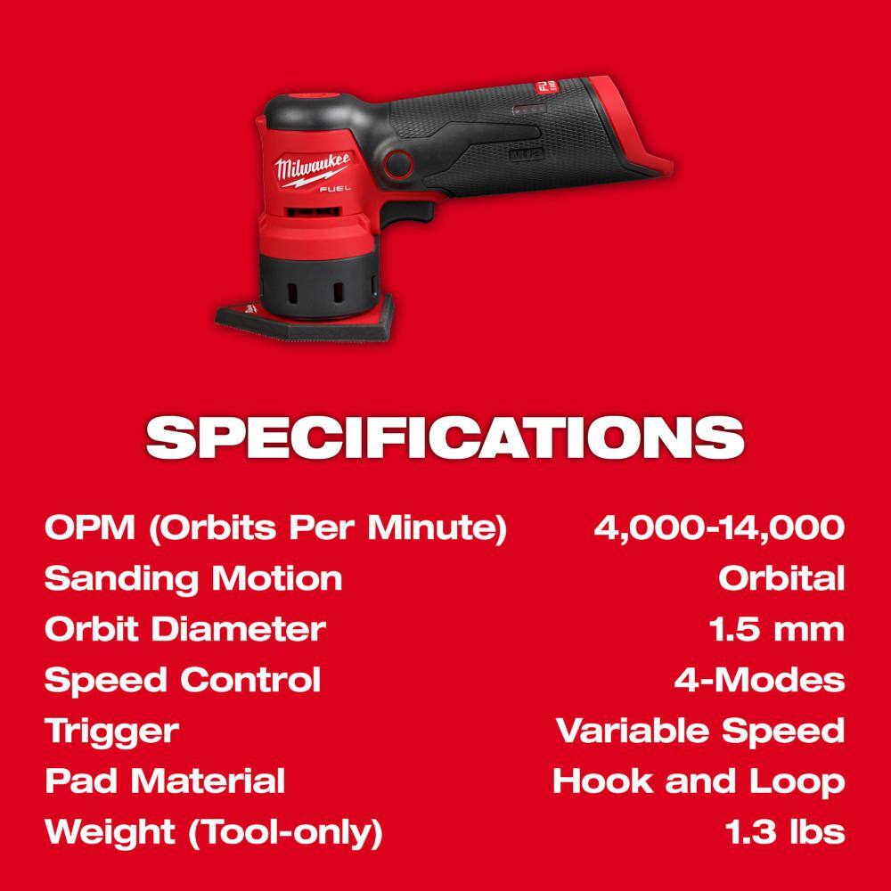 M12 FUEL 12-Volt Lithium-Ion Brushless Cordless Orbital Detail Sander with M12 High Output 2.5 Ah Battery Pack