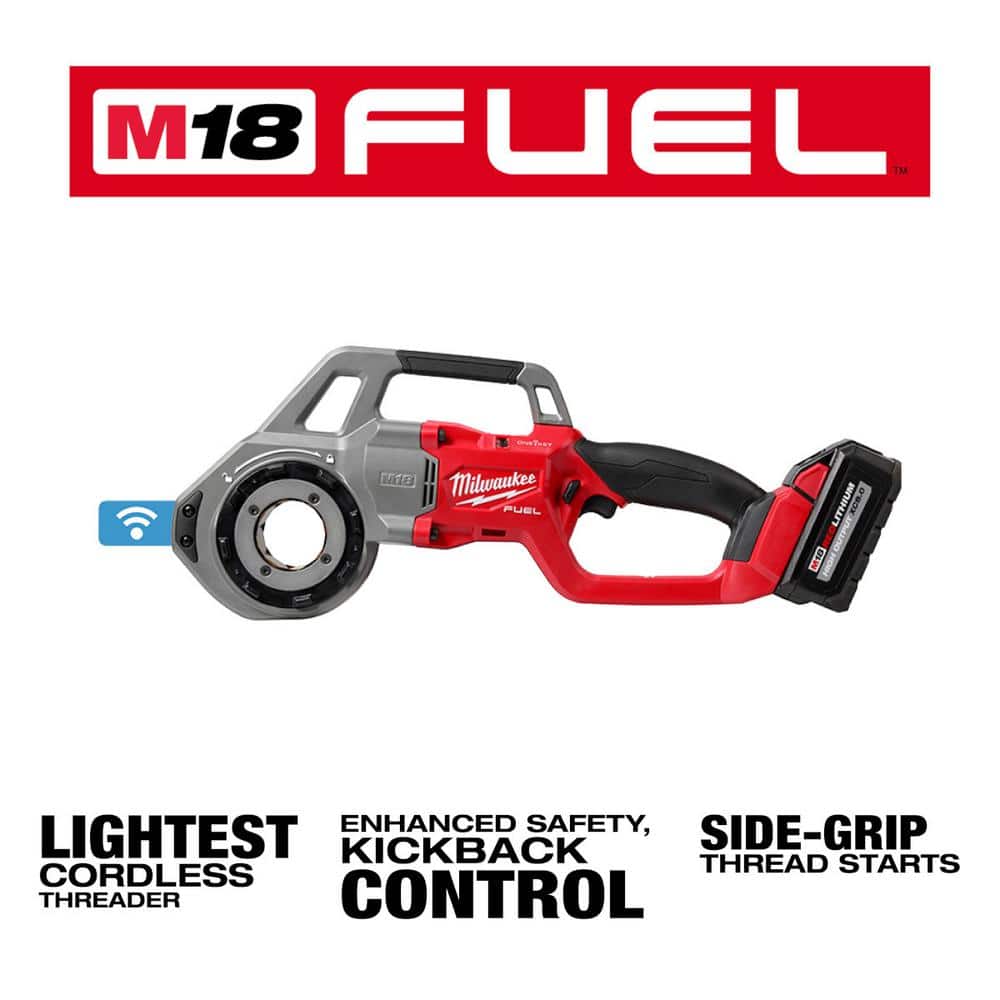 M18 FUEL One-Key Cordless Brushless Compact Pipe Threader Kit W/(2) 8.0Ah Batteries, 1/2 in. - 1-1/4 in. Aluminum Dies
