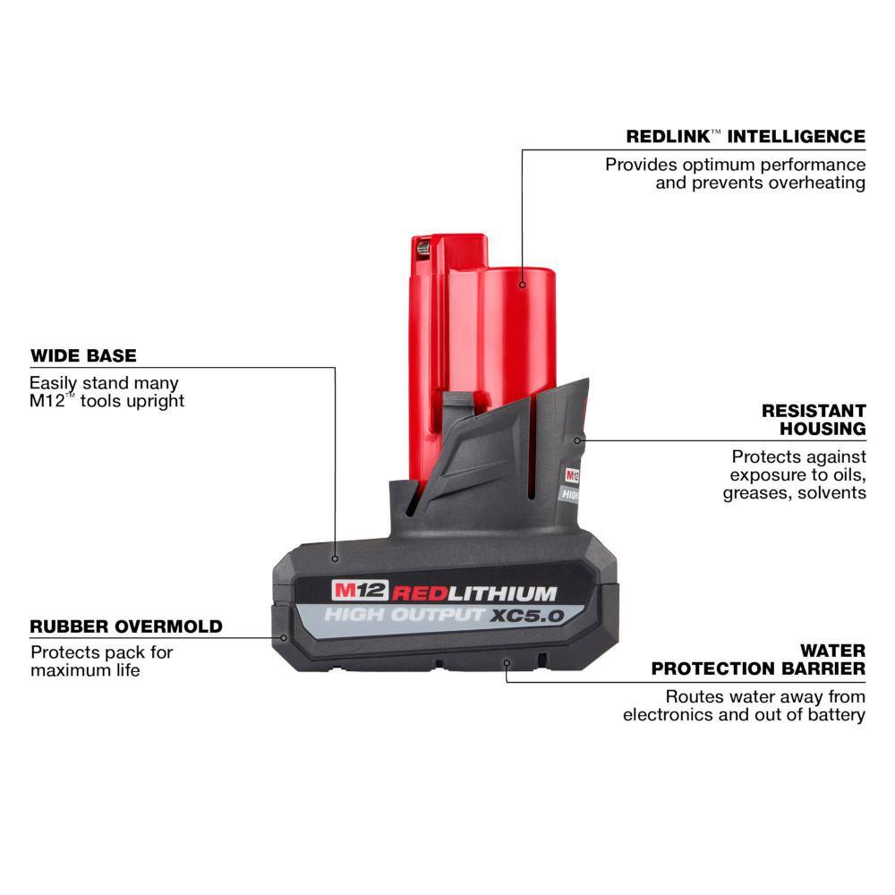 M12 12-Volt Lithium-Ion XC High Output 5 Ah Battery (2-Pack)