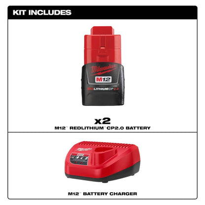 M12 12V Lithium-Ion Compact 2.0 Ah Battery Pack (2-Pack) Starter Kit with Charger