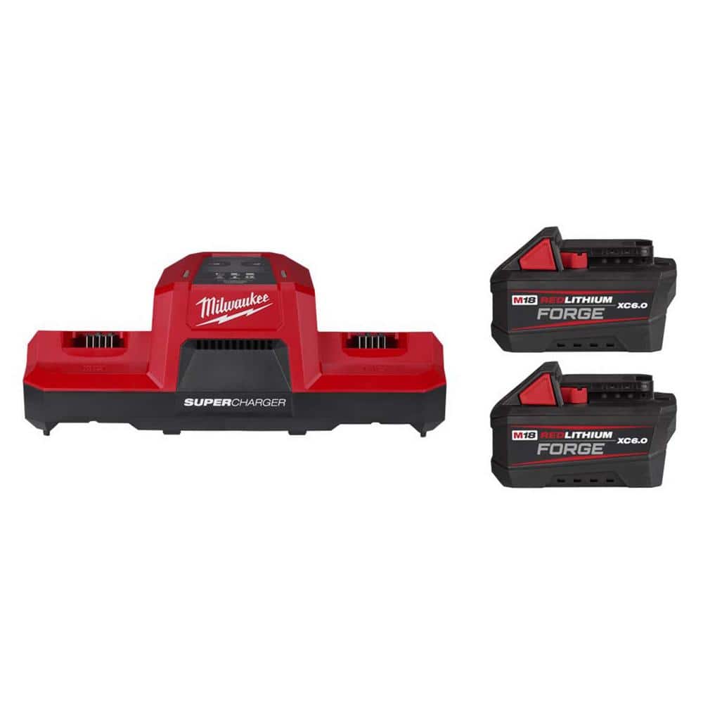 M18 18V Lithium-Ion Dual Bay Super Battery Charger with FORGE 6.0Ah Battery Pack (2-Pack)