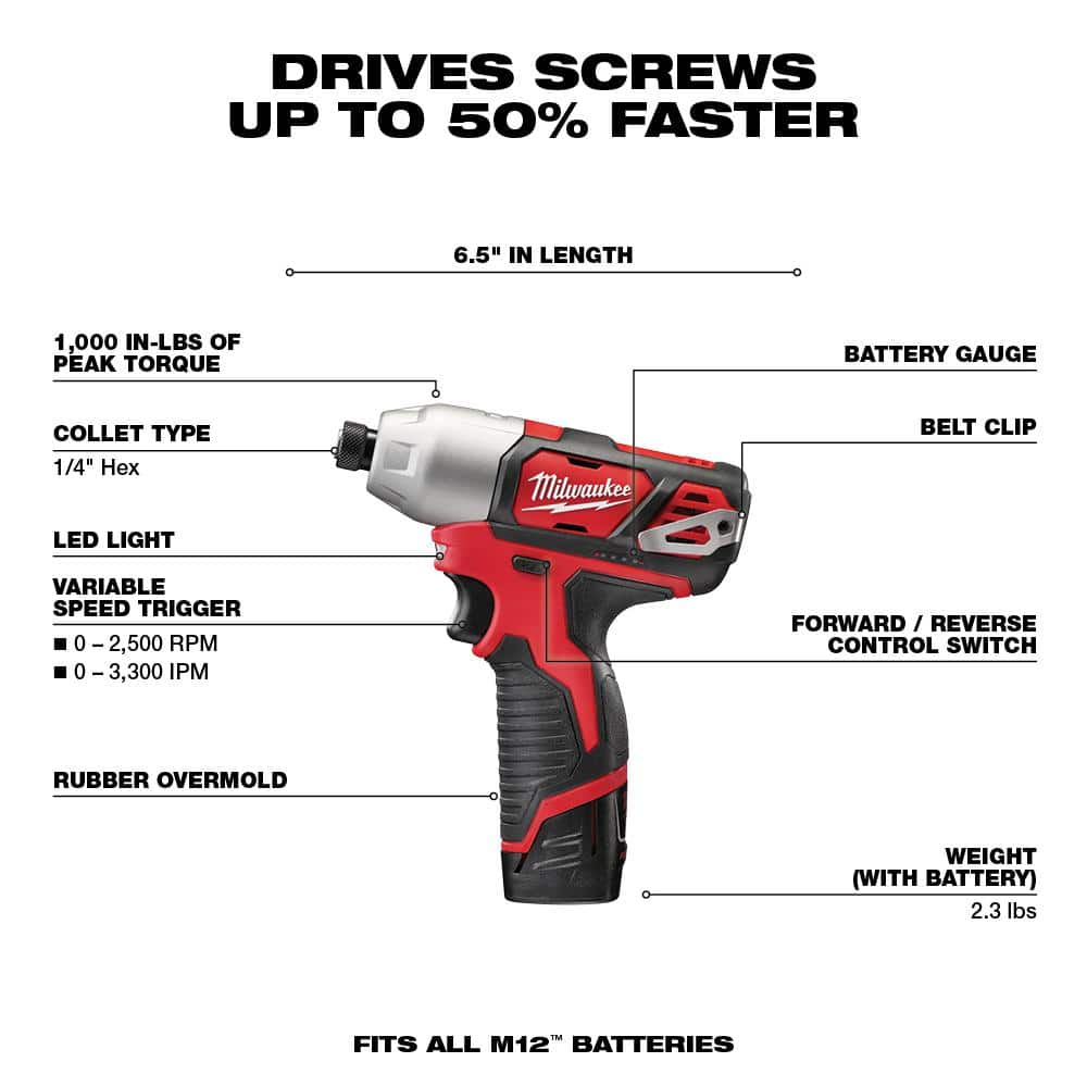 M12 12V Lithium-Ion Cordless Drill Driver/Impact Driver Combo Kit w/Two 1.5Ah Batteries and M12 12V Cordless Grease Gun