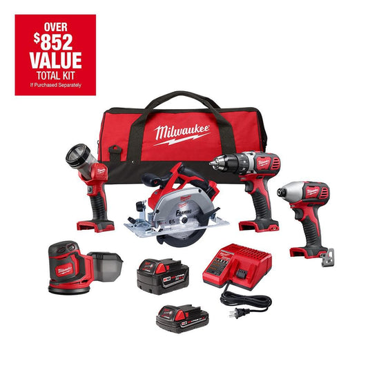 M18 18V Lithium-Ion Cordless Combo Kit (5-Tool) with 2-Batteries, Charger and Tool Bag