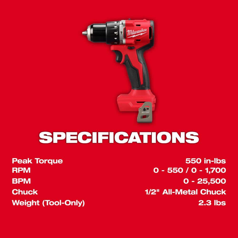 M18 18-Volt Lithium-Ion Brushless Cordless Compact Hammer Drill/Impact Combo Kit (2-Tool) with (2) Batteries, Bag
