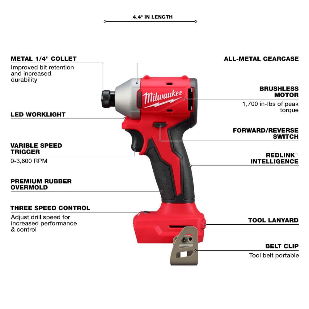 M18 18-Volt Lithium-Ion Brushless Cordless Compact Hammer Drill/Impact Combo Kit (2-Tool) with (2) Batteries, Bag