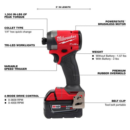 M18 FUEL 18-Volt Lithium-Ion Brushless Cordless Combo Kit 2-Tool with 2 Batteries Charger 4-1/2in. to 5in. Grinder