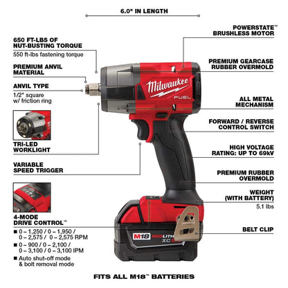 M18 FUEL 18V Lithium-Ion Brushless Cordless Combo Kit W/(2) 5.0Ah Batteries, Charger & (2) Tool Bags (10-Tool)