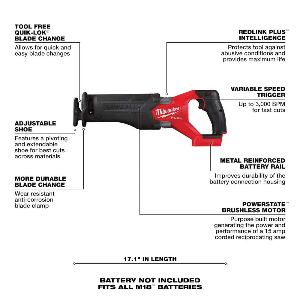 M18 FUEL 18V Lithium-Ion Brushless Cordless Combo Kit W/(2) 5.0Ah Batteries, Charger & (2) Tool Bags (10-Tool)