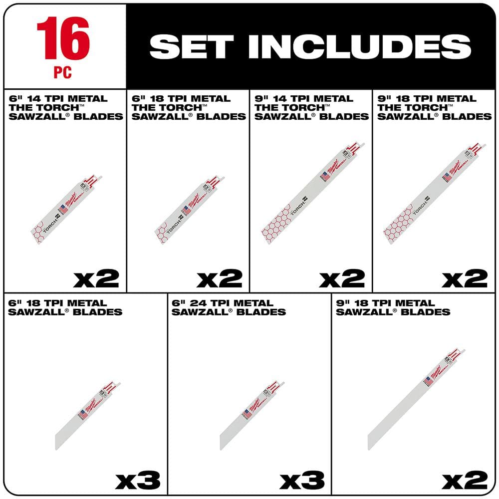SAWZALL Metal Cutting Bi-Metal Reciprocating Blade Set (16 Piece)