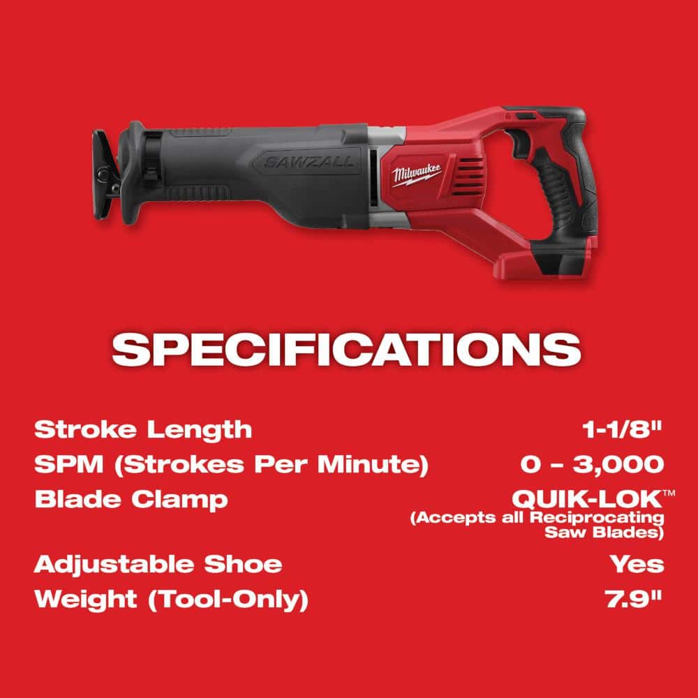 M18 18V Lithium-Ion Cordless SAWZALL Reciprocating Saw (Tool-Only)
