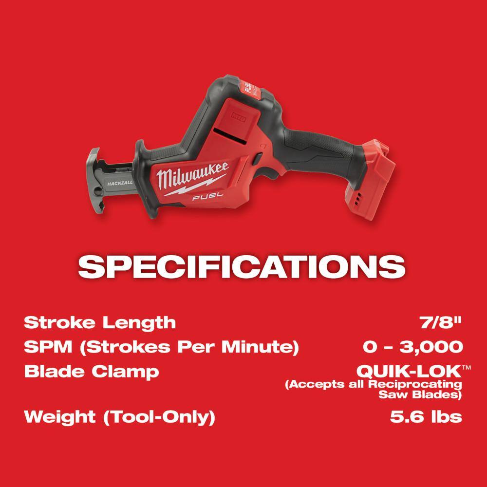 M18 FUEL 18V Lithium-Ion Brushless Cordless HACKZALL Reciprocating Saw with (1) 5.0 Ah, (1) 2.0 Ah Battery and Charger