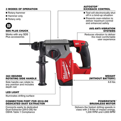 M18 FUEL 18V Lithium-Ion Brushless Cordless 1 in. SDS-Plus Rotary Hammer (Tool-Only) with 4-1/2 in./5 in. Grinder