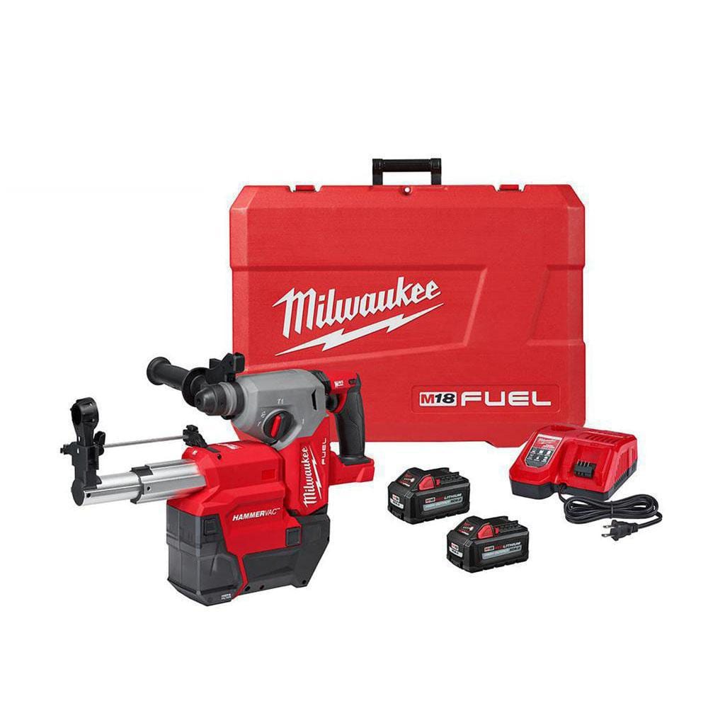 M18 FUEL 18V Lithium-Ion Brushless 1 in. Cordless SDS-Plus Rotary Hammer/Dust Extractor Kit, Two 6.0 Ah Batteries