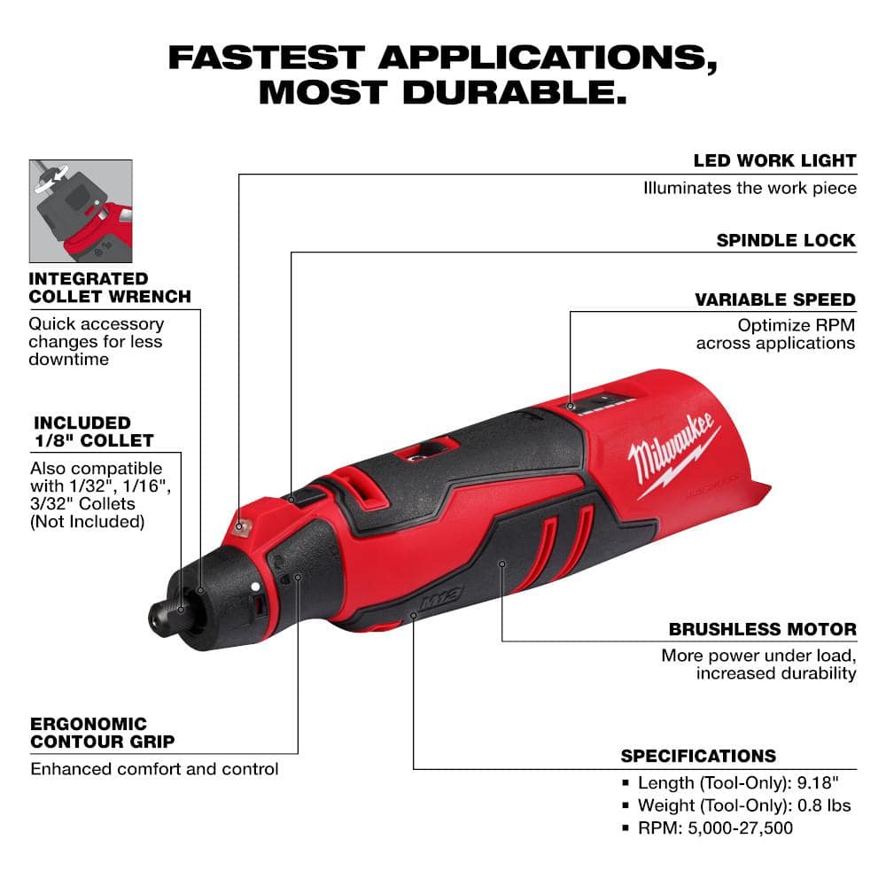 M12 12V Lithium-Ion Cordless Brushless Rotary Tool (Tool-Only)