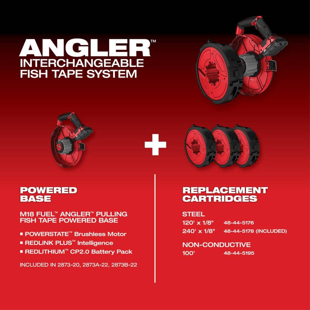 M18 FUEL 18V Lithium-Ion Brushless Cordless Angler 240 ft. Steel Pulling Fish Tape Kit W/ (2) 2.0Ah Batteries