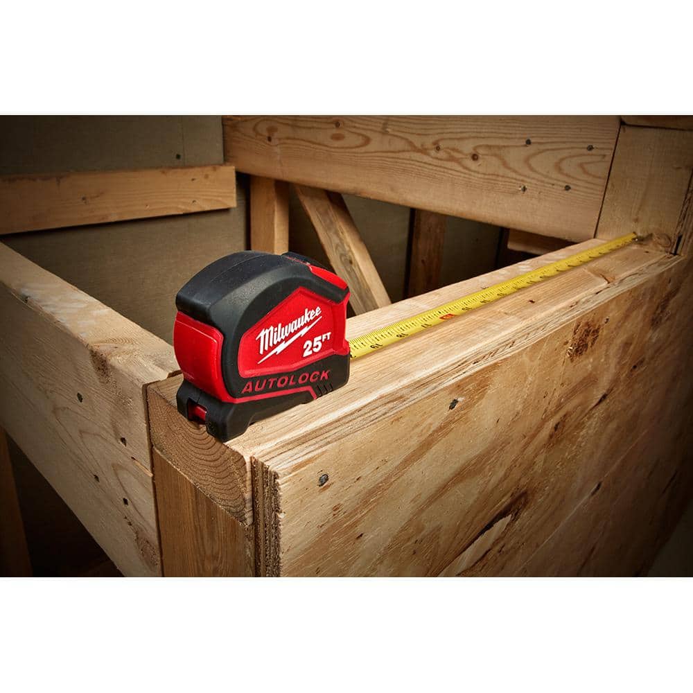 Compact Auto Lock 25 ft. SAE Tape Measure with Fractional Scale and 9 ft. Standout