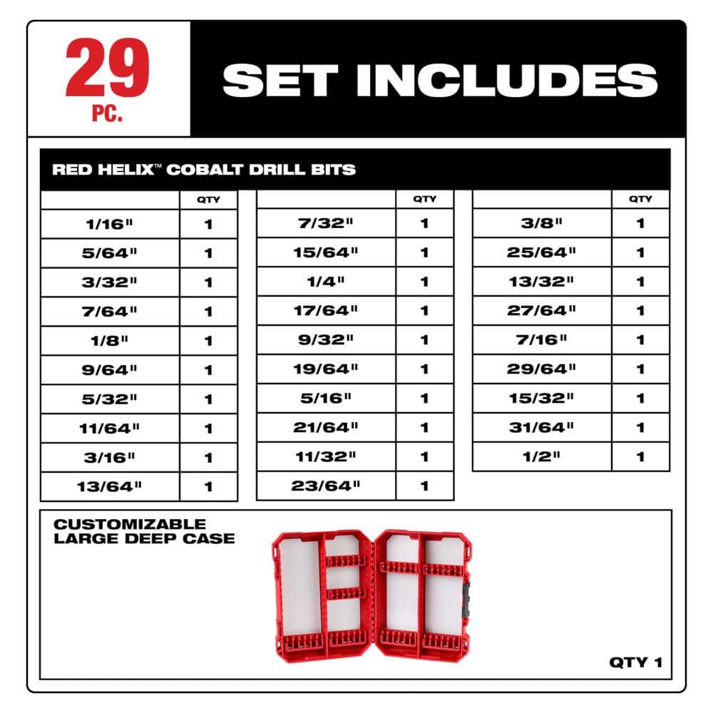 Cobalt Red Helix Drill Bit Set for Drill Drivers (29-Piece)