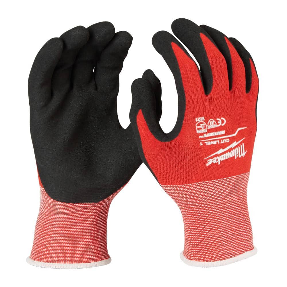 Medium Red Nitrile Level 1 Cut Resistant Dipped Work Gloves