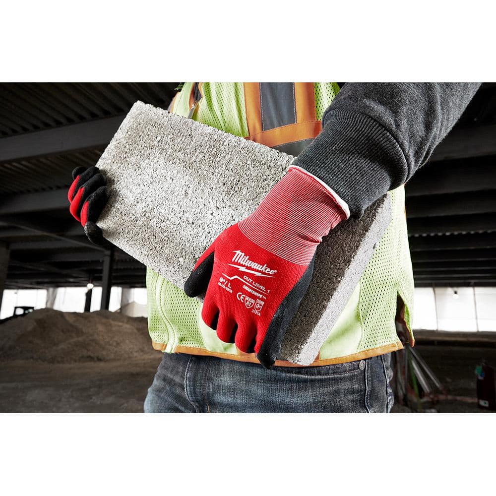 Large Red Nitrile Level 1 Cut Resistant Dipped Work Gloves