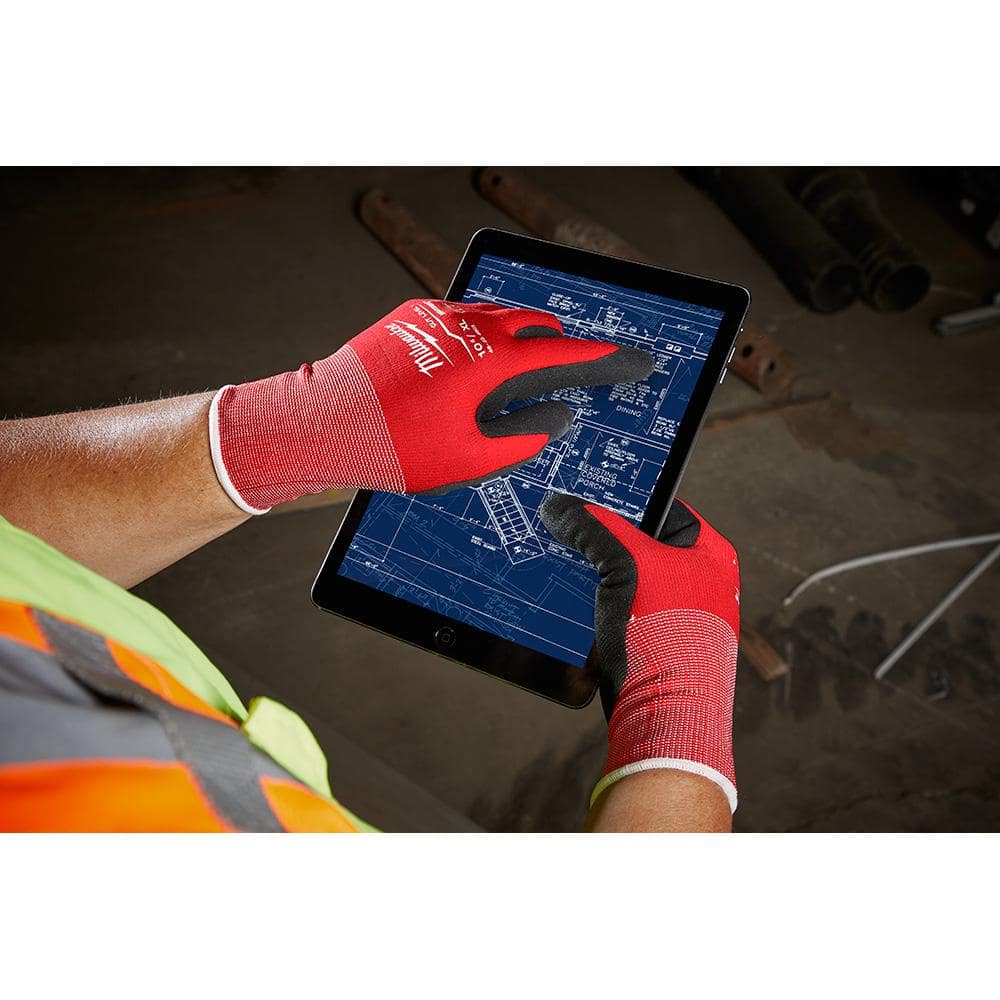 Large Red Nitrile Level 1 Cut Resistant Dipped Work Gloves