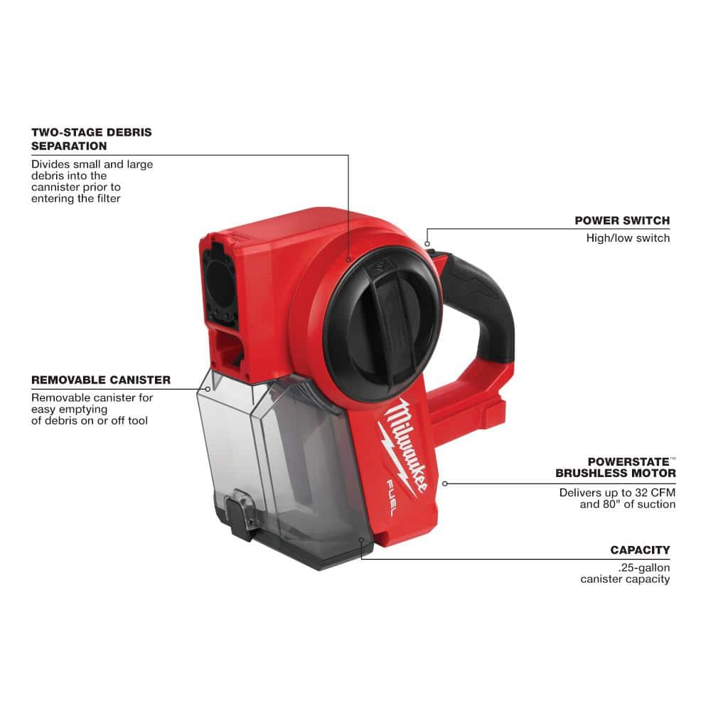 M18 FUEL 18-Volt Lithium-Ion Brushless 0.25 Gal. Cordless Jobsite Wet/Dry Vacuum (Vacuum-Only)